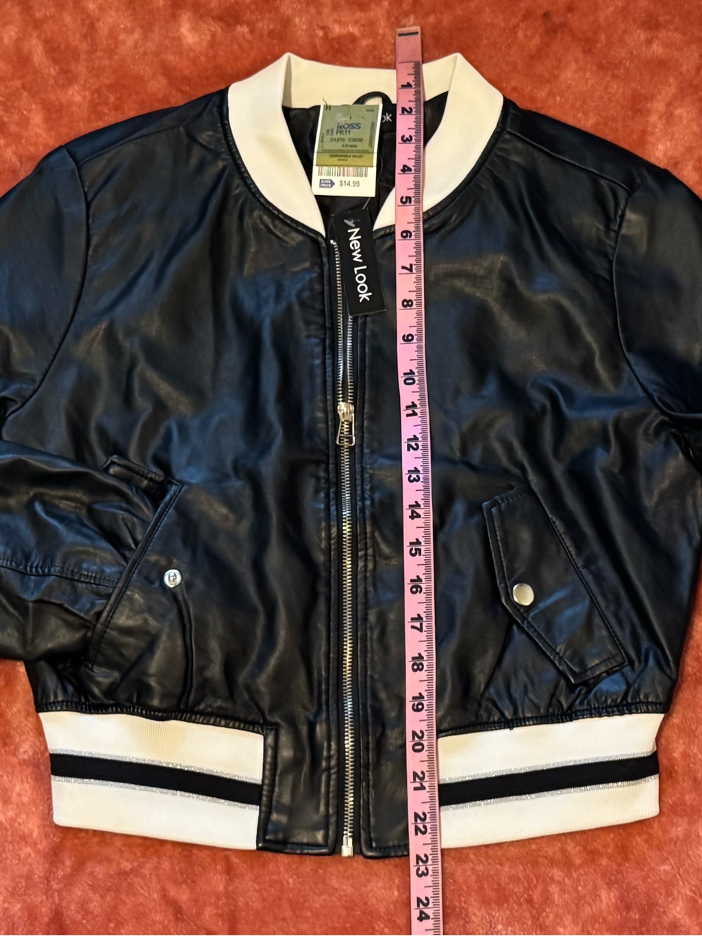 New Look Black White Fitted Varsity Bomber Jacket Junior 14 L Fits Women Xs Nwt — image 2 of 8